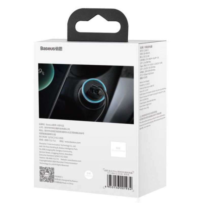 Baseus Car Charger Golden Contactor Pro Dual Quick Charger U+C Power Delivery 3.0 Quick Charge 4, SCP FCP AFC 40W Dark Grey (CCJD-0G)