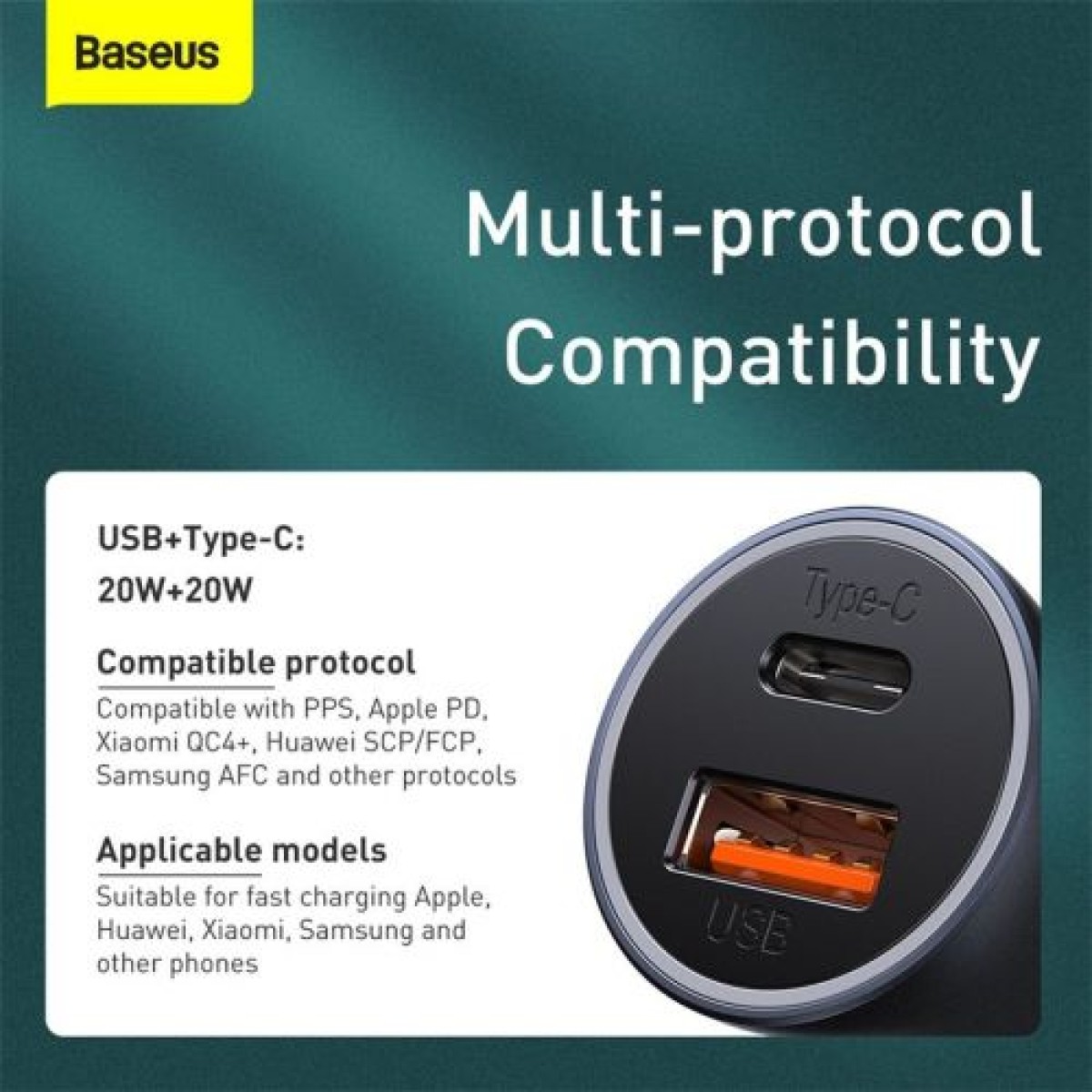 Baseus Car Charger Golden Contactor Pro Dual Quick Charger U+C Power Delivery 3.0 Quick Charge 4, SCP FCP AFC 40W Dark Grey (CCJD-0G)