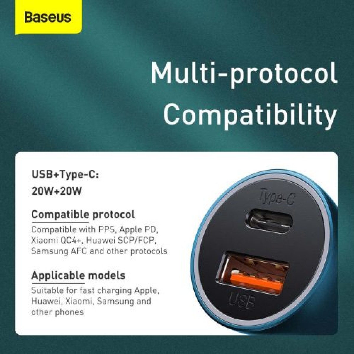 Baseus Car Charger Golden Contactor Pro Dual Quick Charger U+C, PD 3.0, QC 4+, SCP FCP AFC (με Type-C - Lightning 1m Blue) 40W μπλε (TZCCJD-03)