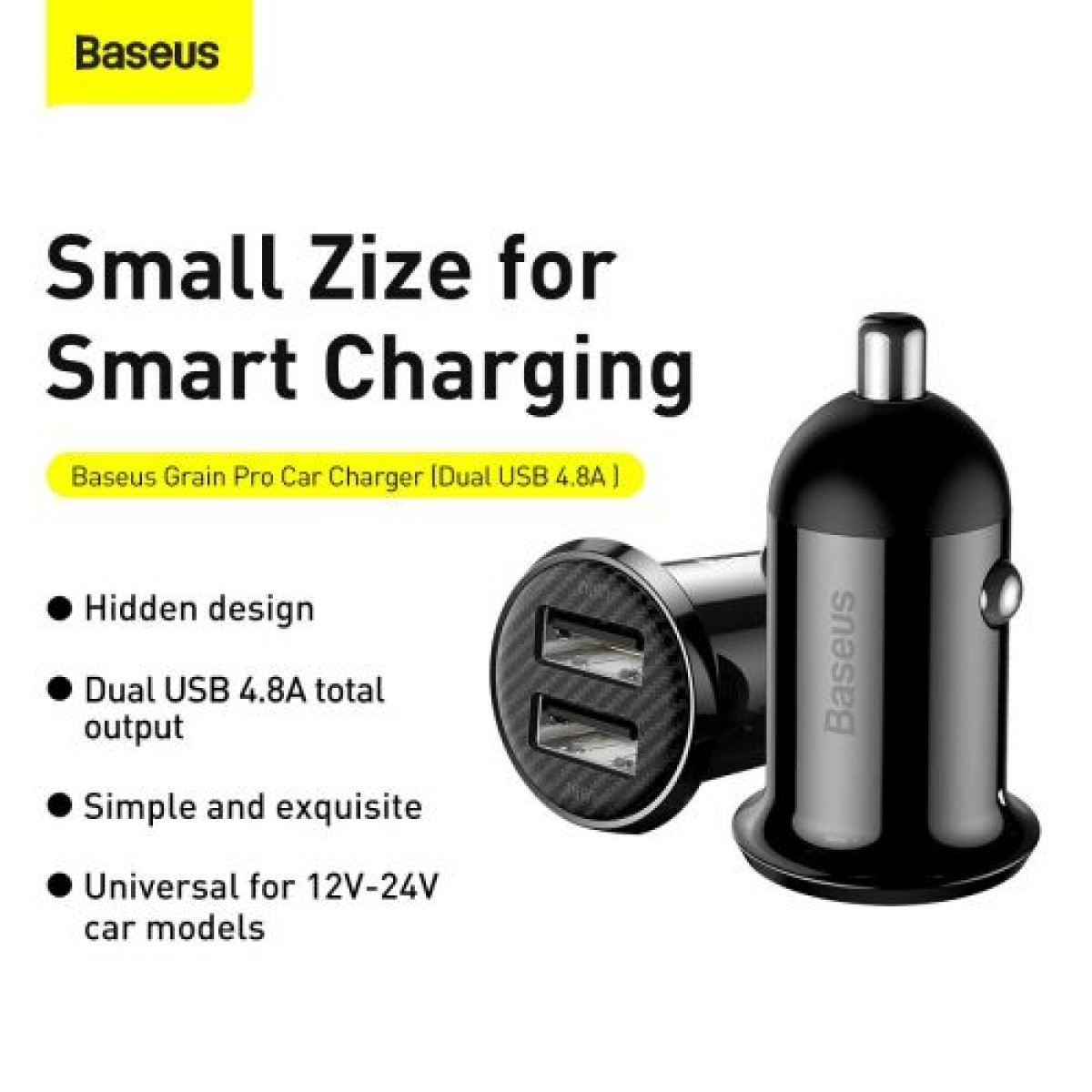 Baseus Car Charger Grain Pro Dual USB 4.8A Μαύρο (CCALLP-01)
