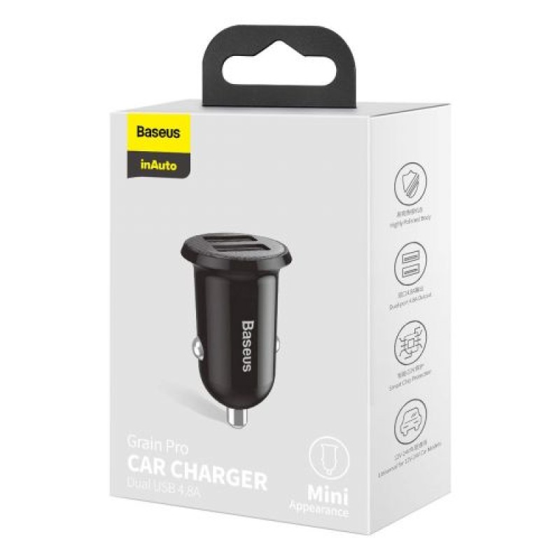 Baseus Car Charger Grain Pro Dual USB 4.8A Μαύρο (CCALLP-01)