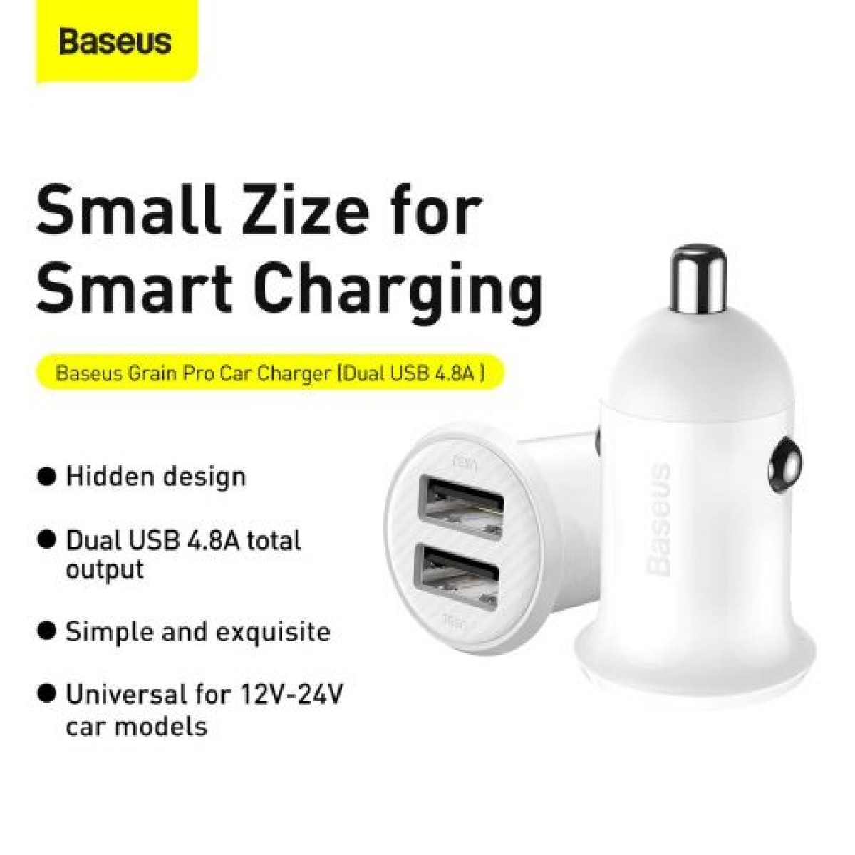 Baseus Car Charger Grain Pro Dual USB 4.8A Λευκό (CCALLP-02)