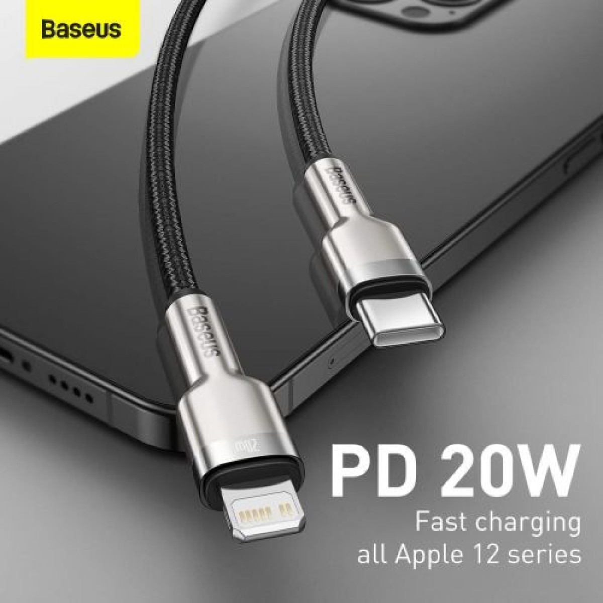 Baseus Type-C - Μεταλλικό καλώδιο δεδομένων σειράς Lightning Cafule PD 20W 1m Μαύρο (CATLJK-A01)