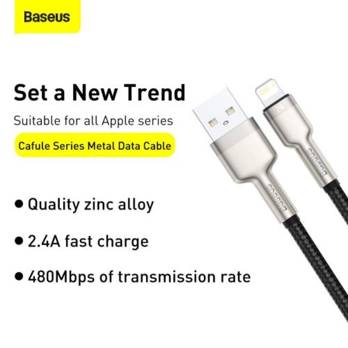 Baseus Lightning Cafule Series Μεταλλικό καλώδιο δεδομένων 2.4A 0.25m Μαύρο