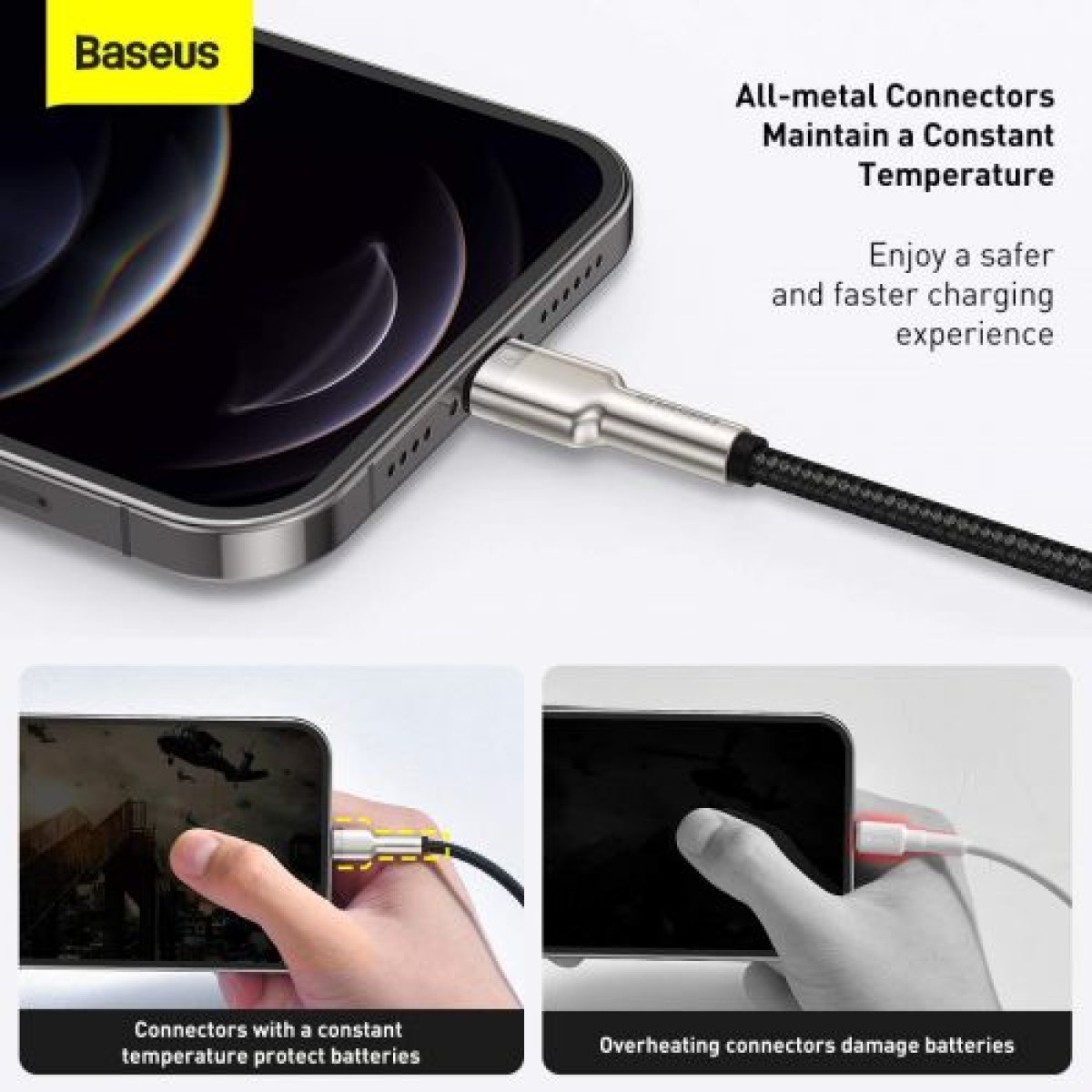 Baseus Lightning Cafule Series Μεταλλικό καλώδιο δεδομένων 2.4A 0.25m Μαύρο