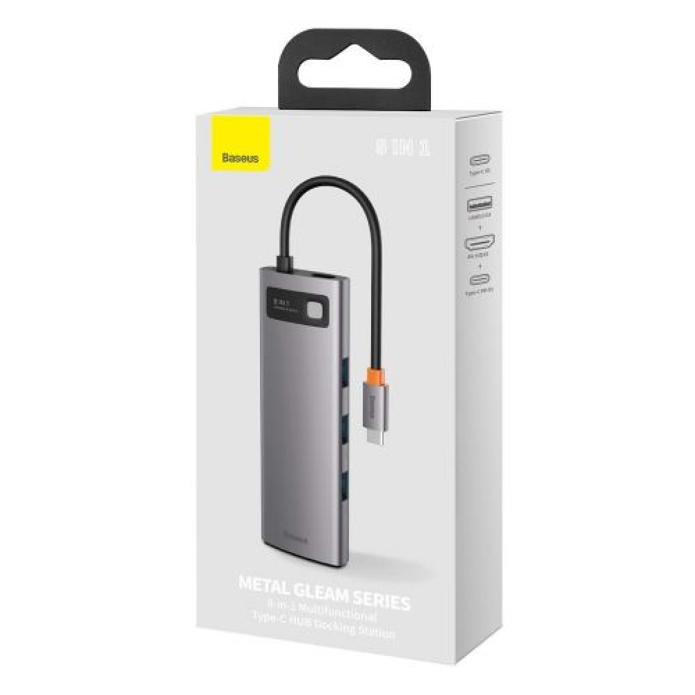 Baseus HUB Metal Gleam Series 8-in-1 Multifunctional (Type-C έως PD/4K HD/USB3.0) Docking Station Grey (CAHUB-CV0G)
