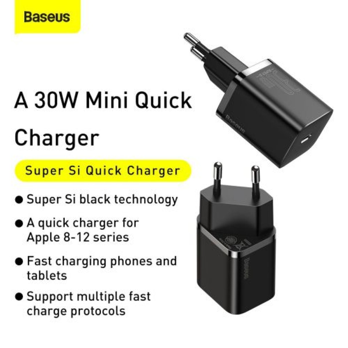Φορτιστής ταξιδίου Baseus Super Si 1C Quick Charger PD 30W EU Black (CCSUP-J01)