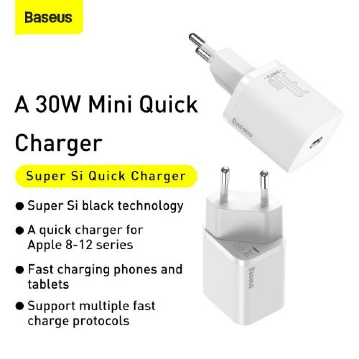 Baseus Travel Charger Super Si 1C Quick Charger PD 30W EU White (CCSUP-J02)