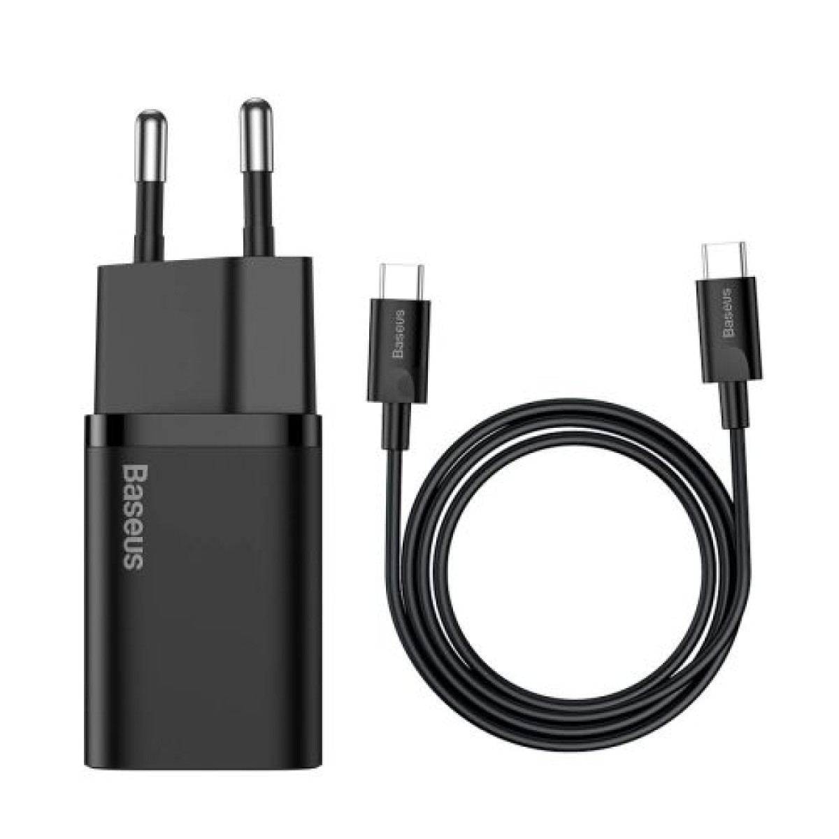 Σετ φορτιστή ταξιδίου Baseus Super Si 1C QC (με Mini μαύρο καλώδιο Type-C έως Type-C 3A 1m) 25W EU Black (TZCCSUP-L01)