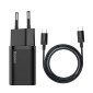 Σετ φορτιστή ταξιδίου Baseus Super Si 1C QC (με Mini μαύρο καλώδιο Type-C έως Type-C 3A 1m) 25W EU Black (TZCCSUP-L01)