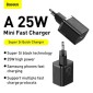 Σετ φορτιστή ταξιδίου Baseus Super Si 1C QC (με Mini μαύρο καλώδιο Type-C έως Type-C 3A 1m) 25W EU Black (TZCCSUP-L01)