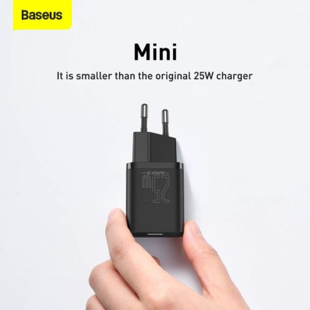 Σετ φορτιστή ταξιδίου Baseus Super Si 1C QC (με Mini μαύρο καλώδιο Type-C έως Type-C 3A 1m) 25W EU Black (TZCCSUP-L01)