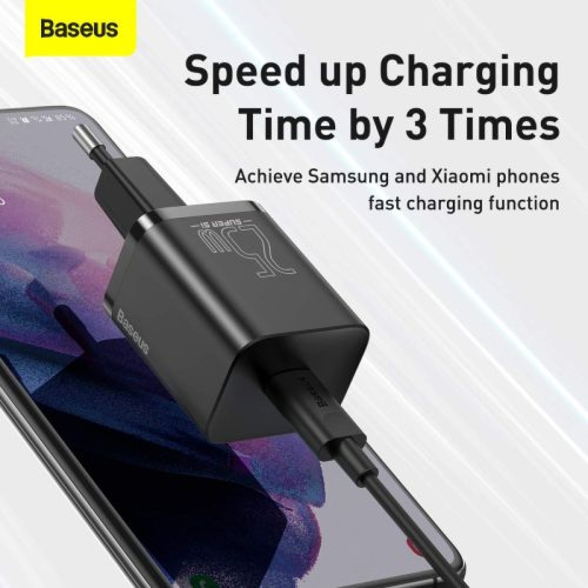 Σετ φορτιστή ταξιδίου Baseus Super Si 1C QC (με Mini μαύρο καλώδιο Type-C έως Type-C 3A 1m) 25W EU Black (TZCCSUP-L01)