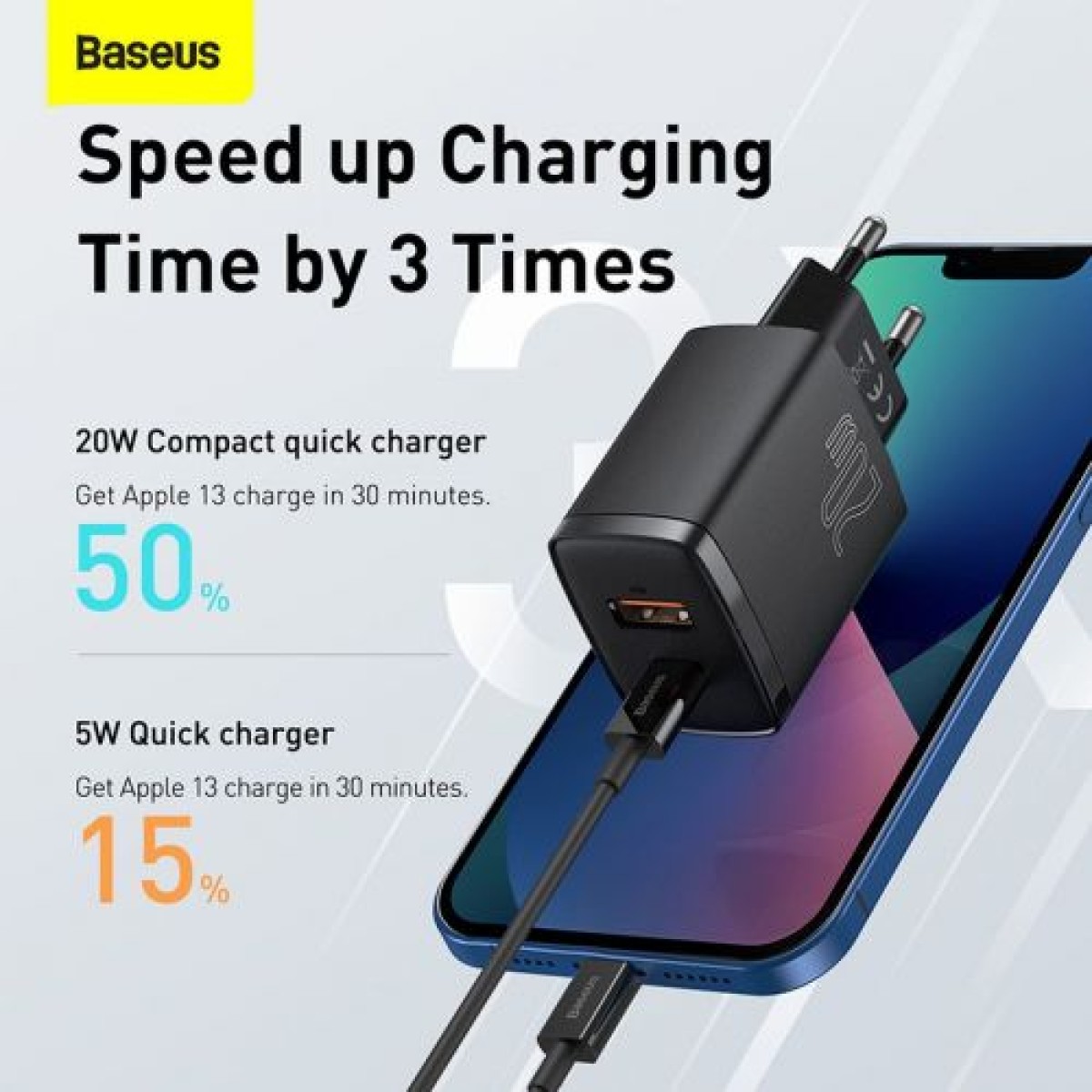 Baseus Travel Charger Compact Quick Charger U+C 20W EU Black (CCXJ-B01)