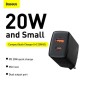 Baseus Travel Charger Compact Quick Charger U+C 20W EU Black (CCXJ-B01)