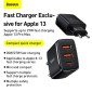 Baseus Travel Charger Compact Quick Charger U+U+C PD3.0, QC 3.0 30W EU Black (CCXJ-E01)