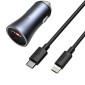 Baseus Car Charger Golden Contactor Pro Dual Quick Charger U+C, PD 3.0, QC 4+, SCP FCP AFC (With Type-C - Lightning 1m Black) 40W Σκούρο Γκρι (TZCCJD-B0G)