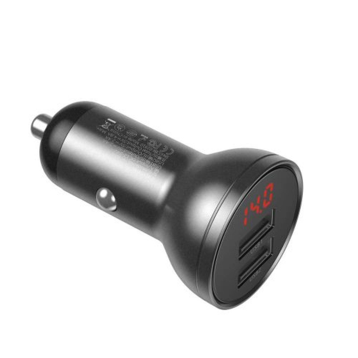 Baseus Charger Car Digital Display 2xUSB with 3-in-1 Cable 1,2m, 24W 4,8A, Black/Gray (TZCCBX-0G)