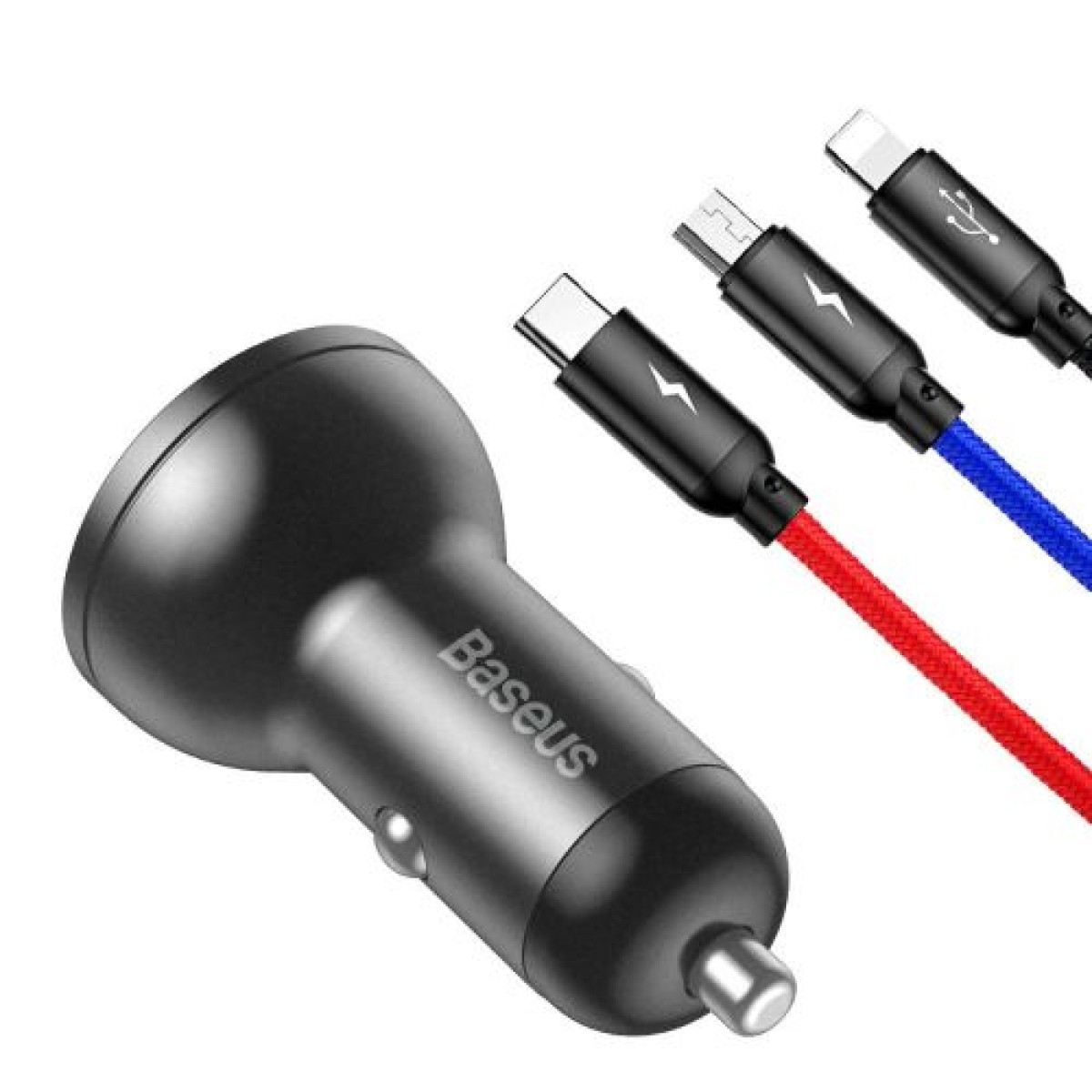 Baseus Charger Car Digital Display 2xUSB with 3-in-1 Cable 1,2m, 24W 4,8A, Black/Gray (TZCCBX-0G)