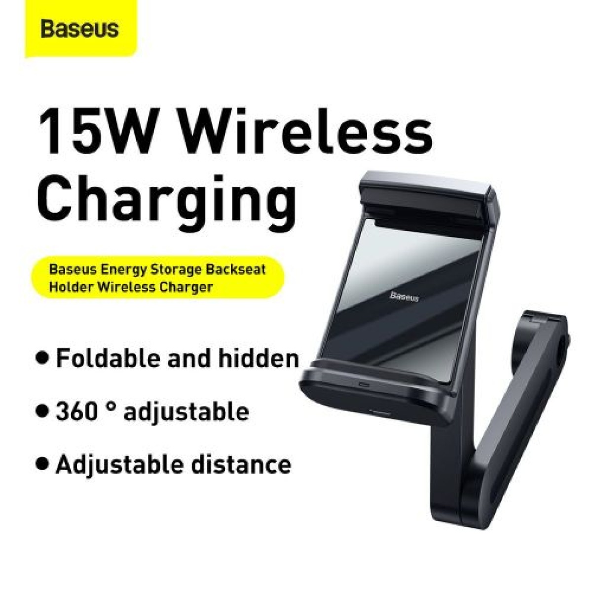 Baseus Car Mount Wireless Charger Αποθήκευση ενέργειας Θήκη τηλεφώνου πίσω καθίσματος 15W Μαύρο (WXHZ-01)