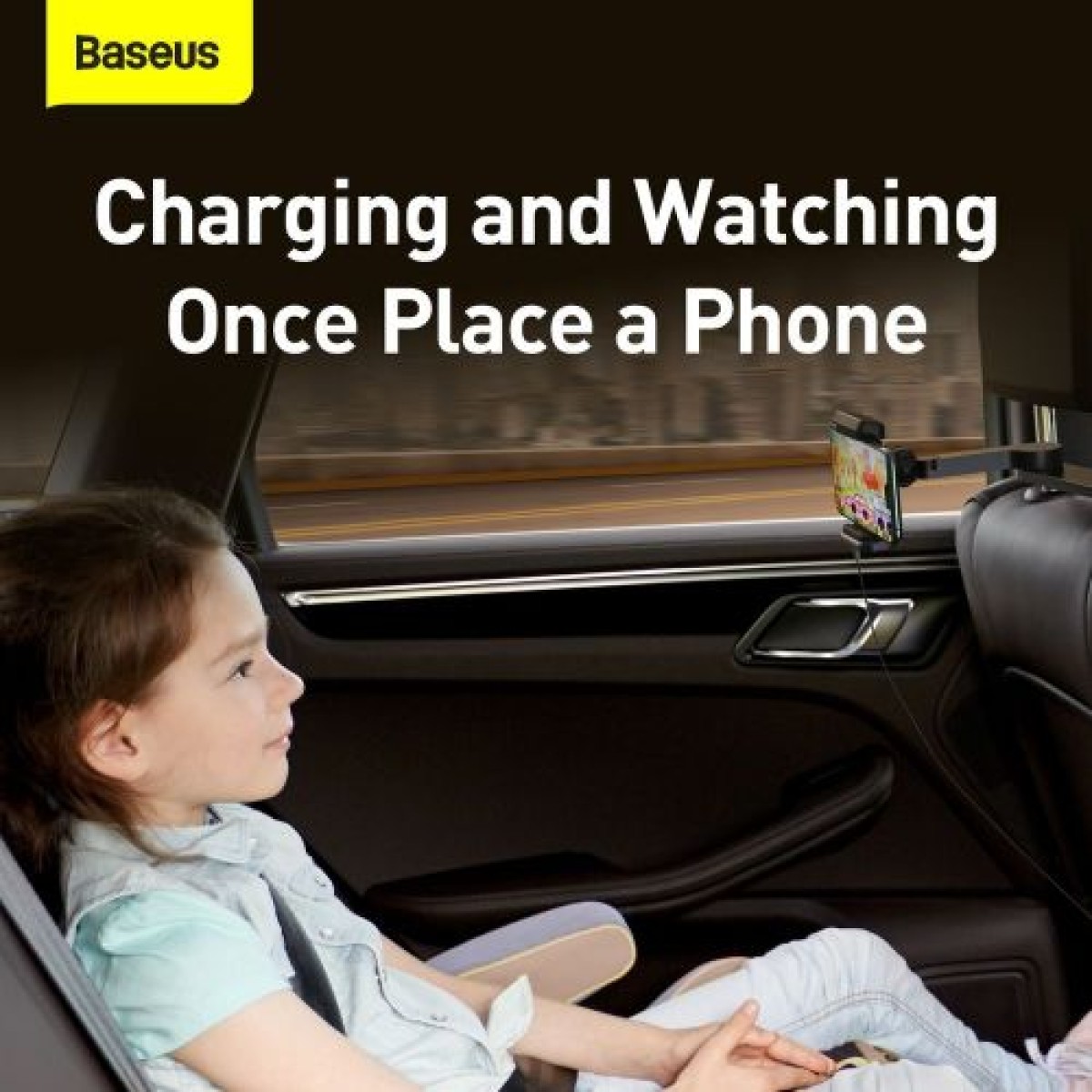 Baseus Car Mount Wireless Charger Αποθήκευση ενέργειας Θήκη τηλεφώνου πίσω καθίσματος 15W Μαύρο (WXHZ-01)