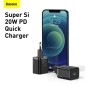 Σετ φορτιστή ταξιδιού Baseus Super Si 1C PD Γρήγορος φορτιστής 20W EU Black (CCSUP-B01)