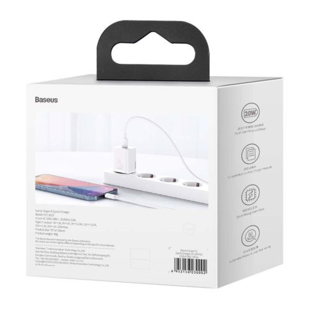 Σετ φορτιστή ταξιδίου Baseus Super Si 1C PD Γρήγορος φορτιστής 20W EU White (CCSUP-B02)