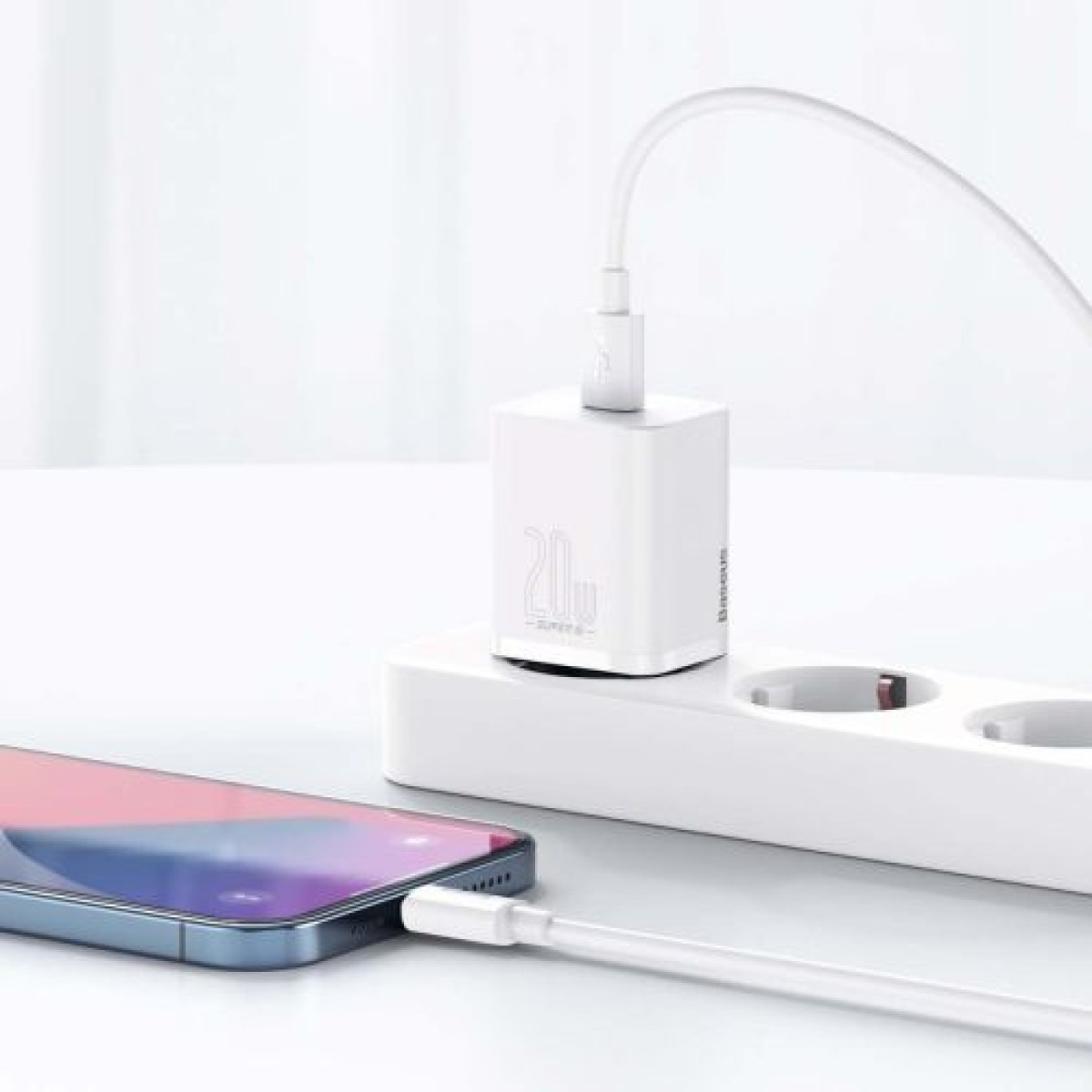 Σετ φορτιστή ταξιδίου Baseus Super Si 1C PD Γρήγορος φορτιστής 20W EU White (CCSUP-B02)