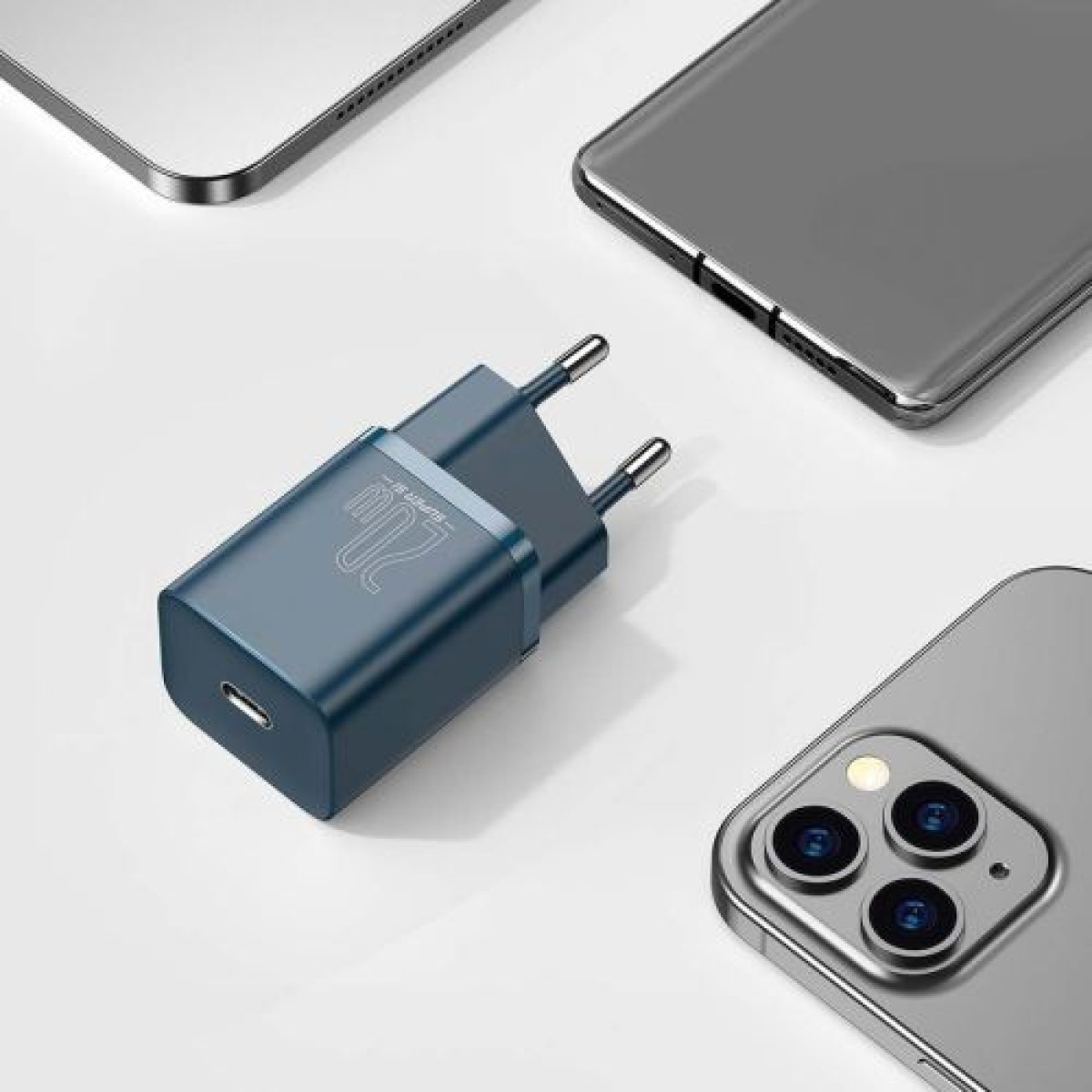 Σετ φορτιστή ταξιδίου Baseus Super Si 1C PD Γρήγορος φορτιστής 20W Blue EU (CCSUP-B03)