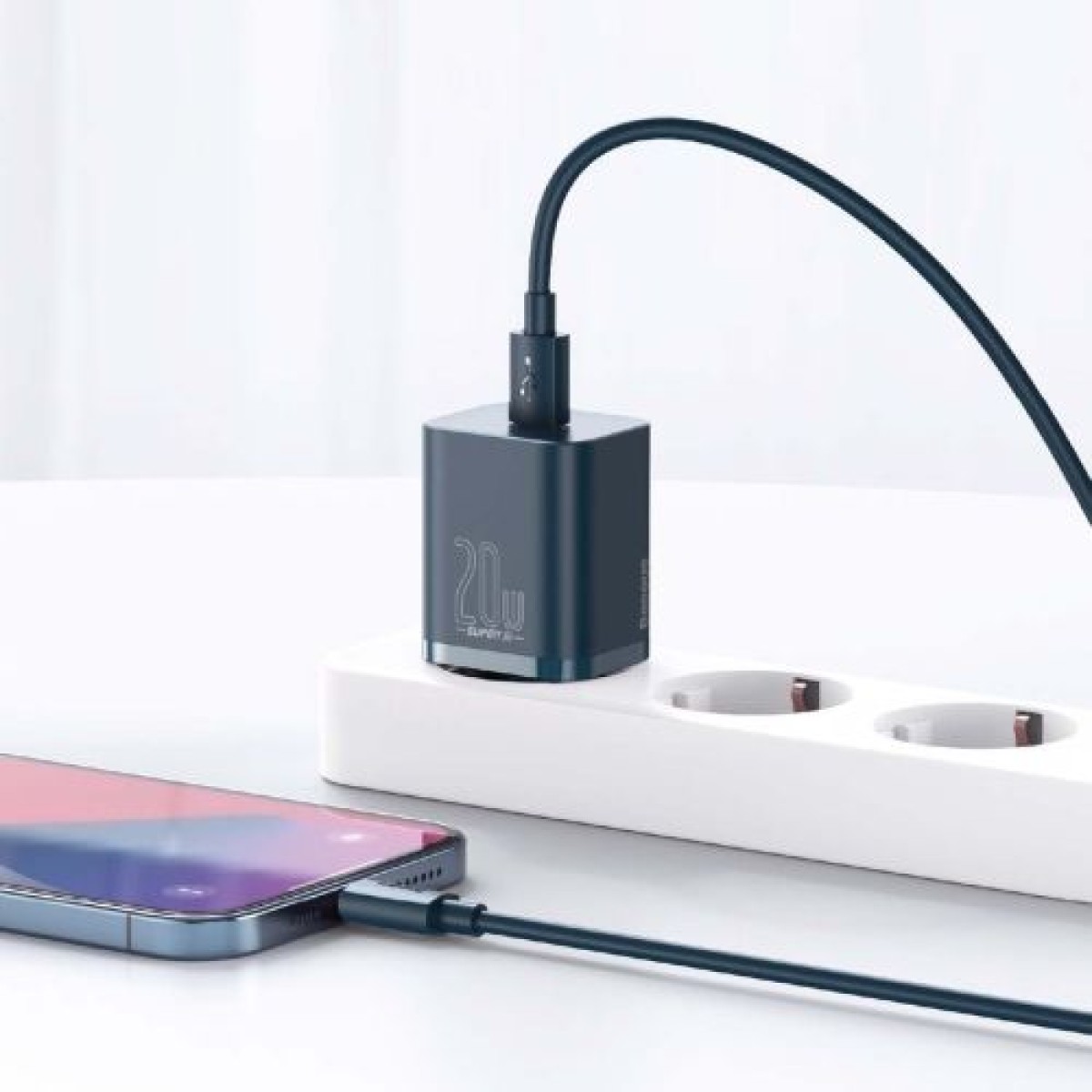 Σετ φορτιστή ταξιδίου Baseus Super Si 1C PD Γρήγορος φορτιστής 20W Blue EU (CCSUP-B03)