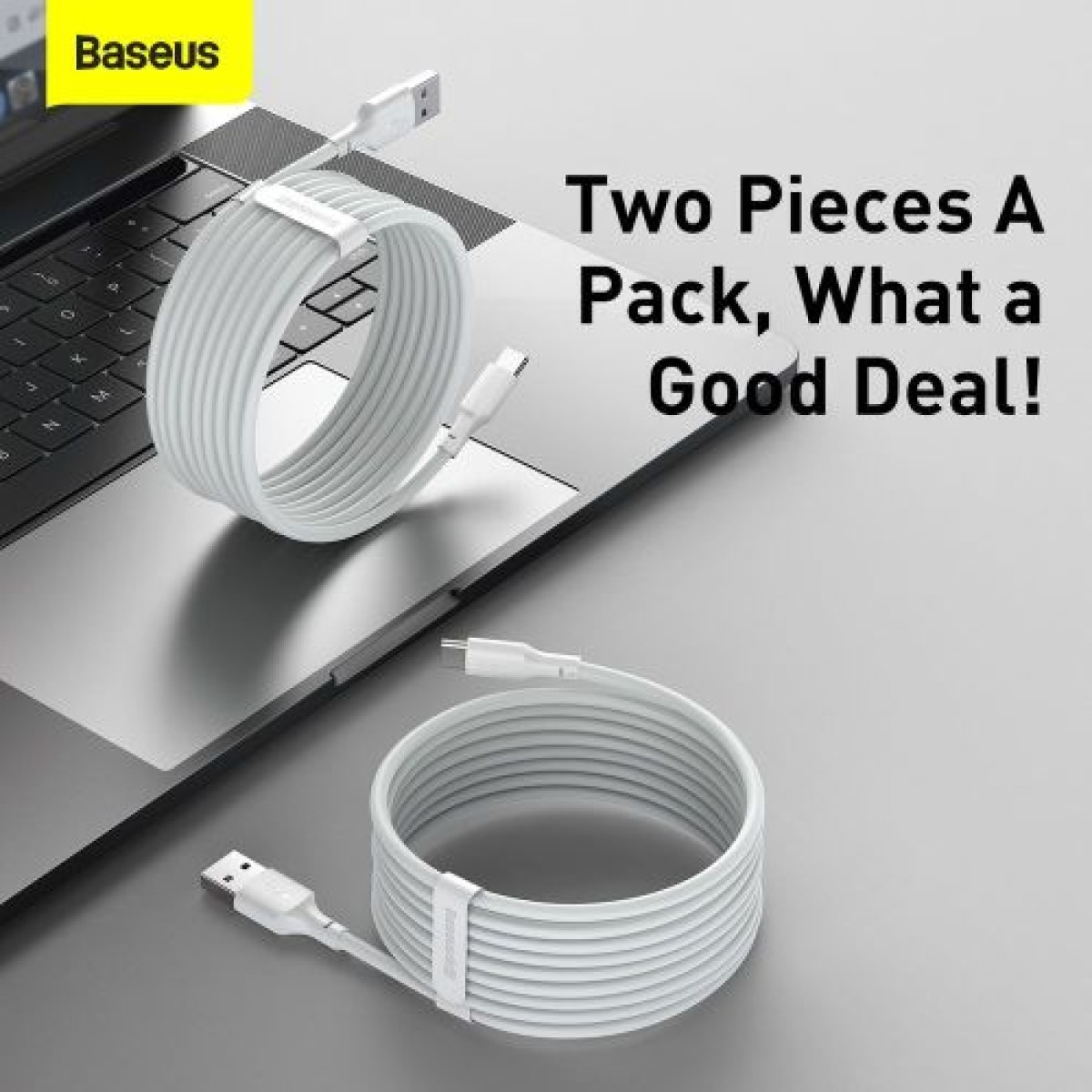 Καλώδιο Baseus Type-C Simple Wisdom (2 τμχ/σετ), 5A, 1,5 m, λευκό (TZCATZJ-02)