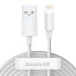 Καλώδιο Baseus Lightning Simple Wisdom (2 τμχ/σετ) 2,4A 1,5 m Λευκό (TZCALZJ-02)