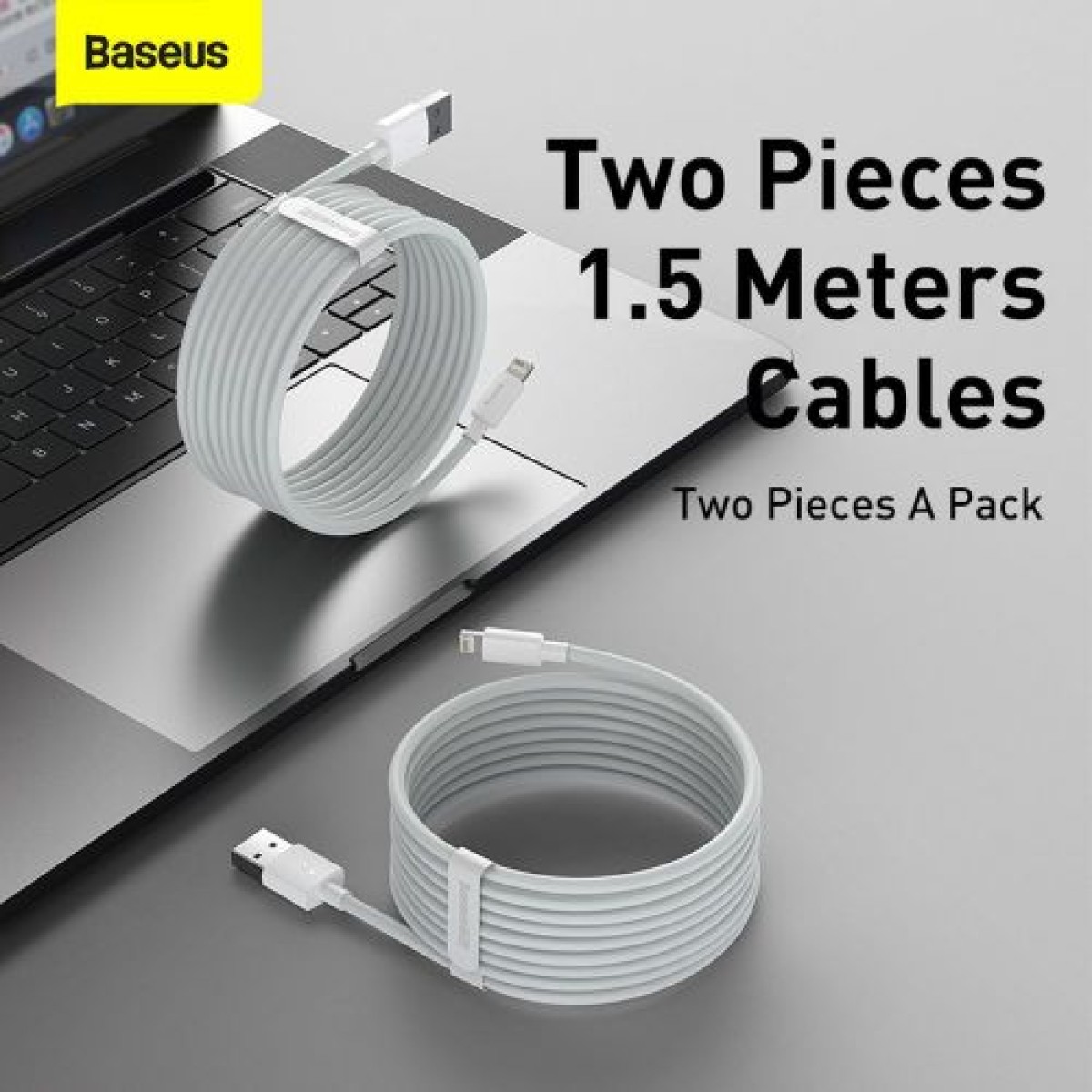 Καλώδιο Baseus Lightning Simple Wisdom (2 τμχ/σετ) 2,4A 1,5 m Λευκό (TZCALZJ-02)
