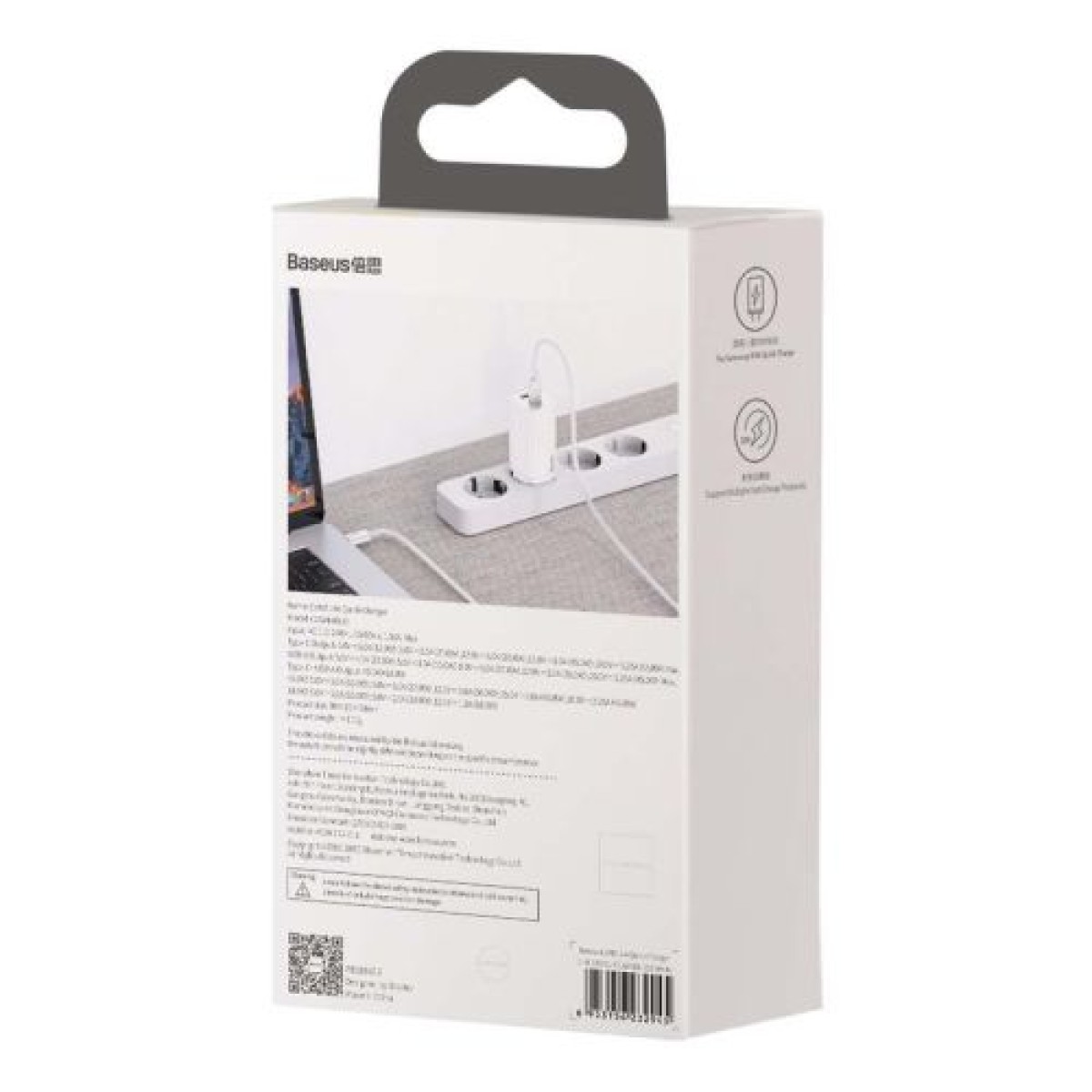 Baseus Travel Charger GaN2 Lite Quick Charger C+U QC 3.0 PD 3.0 65W EU White (CCGAN2L-B02)