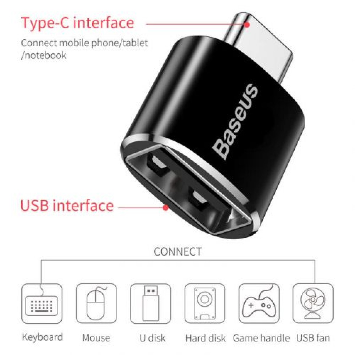 Μετατροπέας Baseus USB Female σε Type-C Male Black (CATOTG-01)
