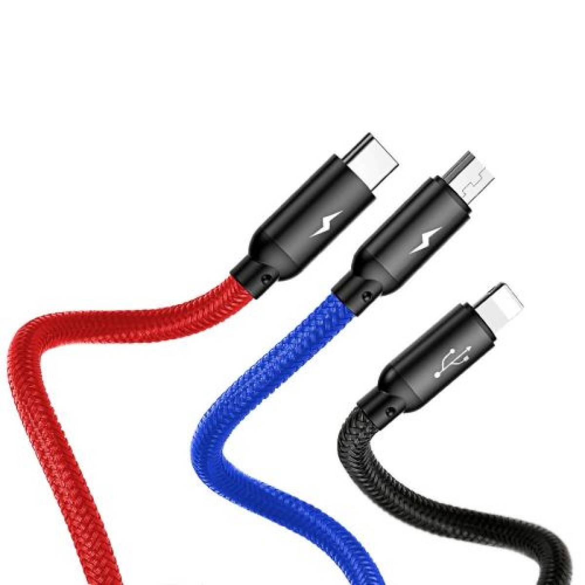 Καλώδιο Baseus Τριών βασικών χρωμάτων Light/Type-C/Micro Nylon Braid 3.5A 1.2m Μαύρο (CAMLT-BSY01)