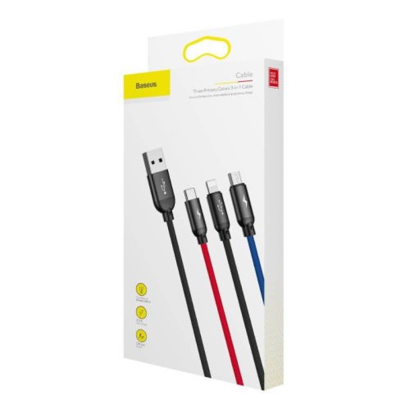 Καλώδιο Baseus Τριών βασικών χρωμάτων Light/Type-C/Micro Nylon Braid 3.5A 1.2m Μαύρο (CAMLT-BSY01)