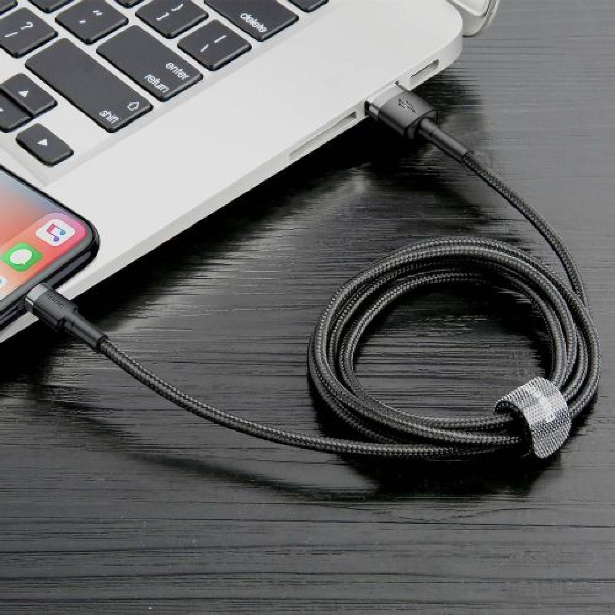Baseus Lightning Cafule Cable 2.4A 0.5m Γκρι + Μαύρο (CALKLF-AG1)