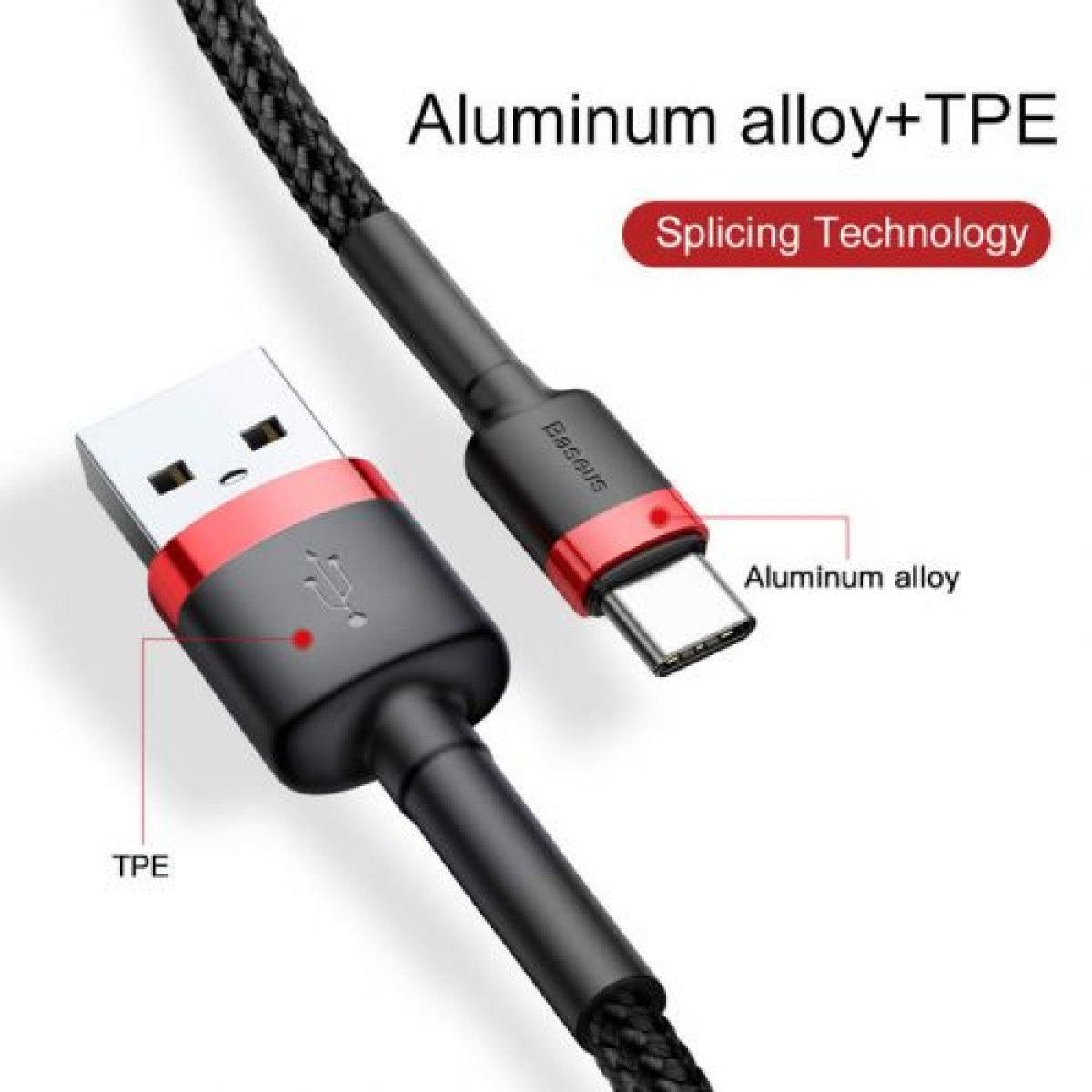 Baseus Type-C Cafule Cable 3A 0,5m Κόκκινο + Μαύρο (CATKLF-A91)