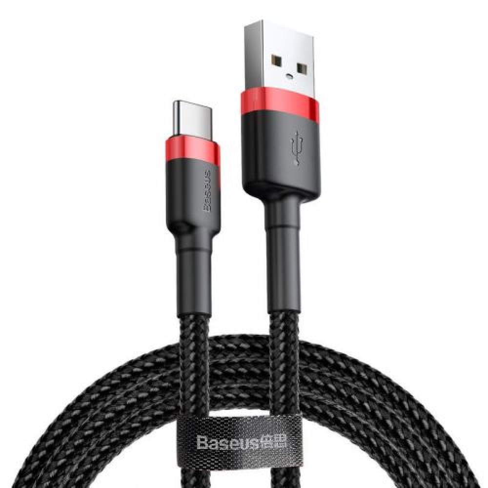 Baseus Type-C Cafule Cable 3A 1m Κόκκινο + Μαύρο (CATKLF-B91)