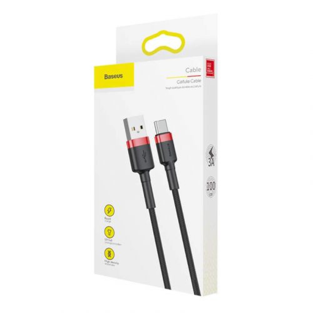 Baseus Type-C Cafule Cable 3A 1m Κόκκινο + Μαύρο (CATKLF-B91)