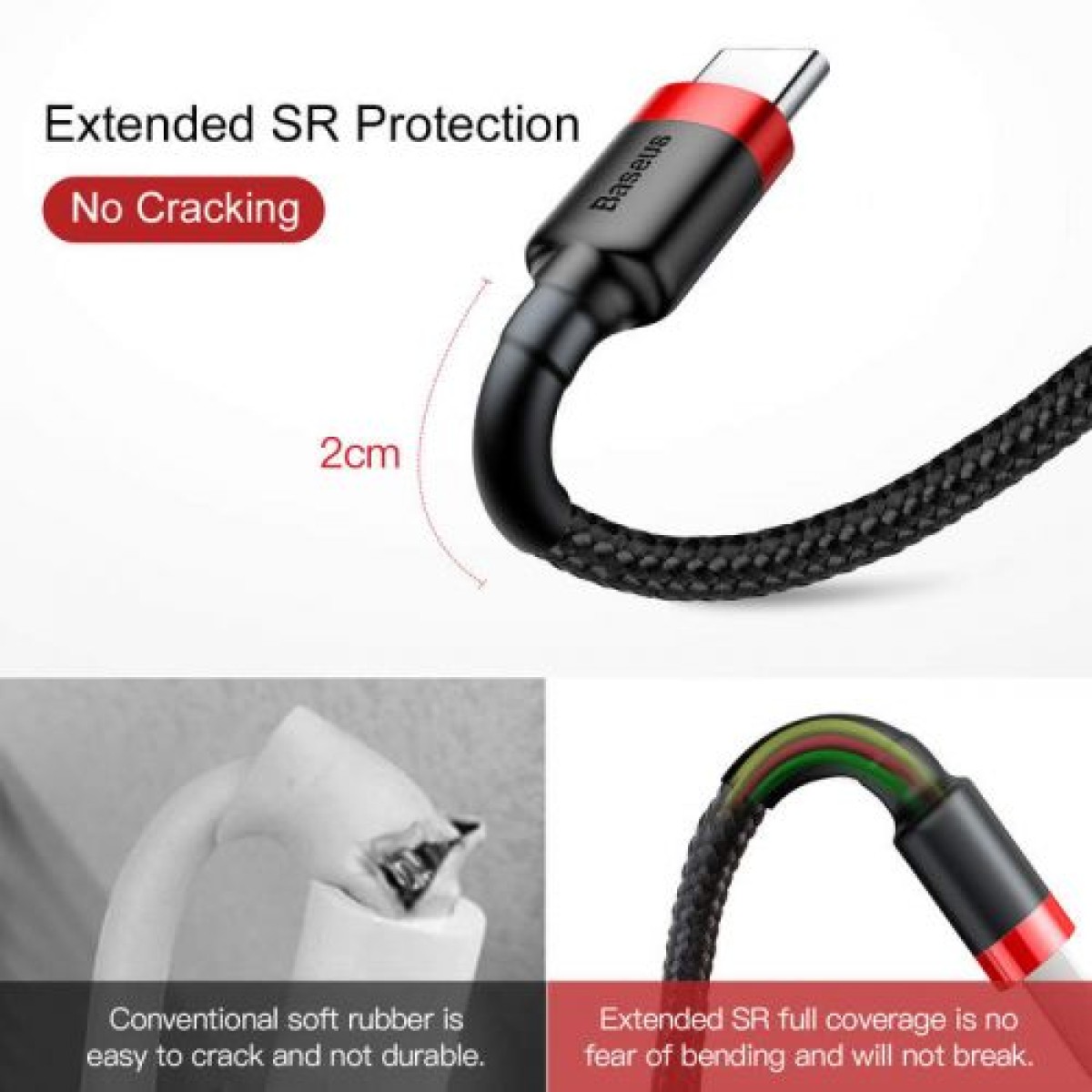 Baseus Type-C Cafule Cable 3A 1m Κόκκινο + Μαύρο (CATKLF-B91)