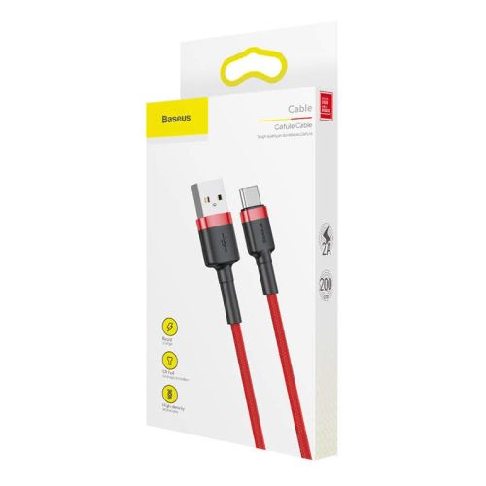 Καλώδιο Baseus Type-C Cafule, 2A, 2m, Κόκκινο + Κόκκινο (CATKLF-C09)