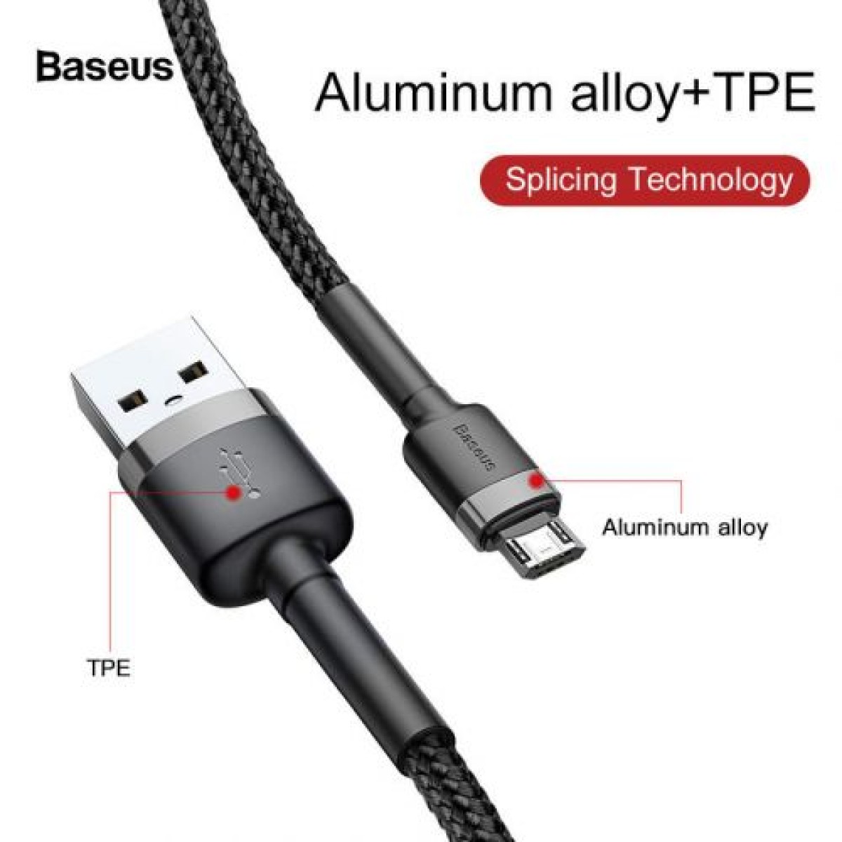 Baseus Micro USB Cafule Cable 2.4A 1m Γκρι + Μαύρο (CAMKLF-BG1)
