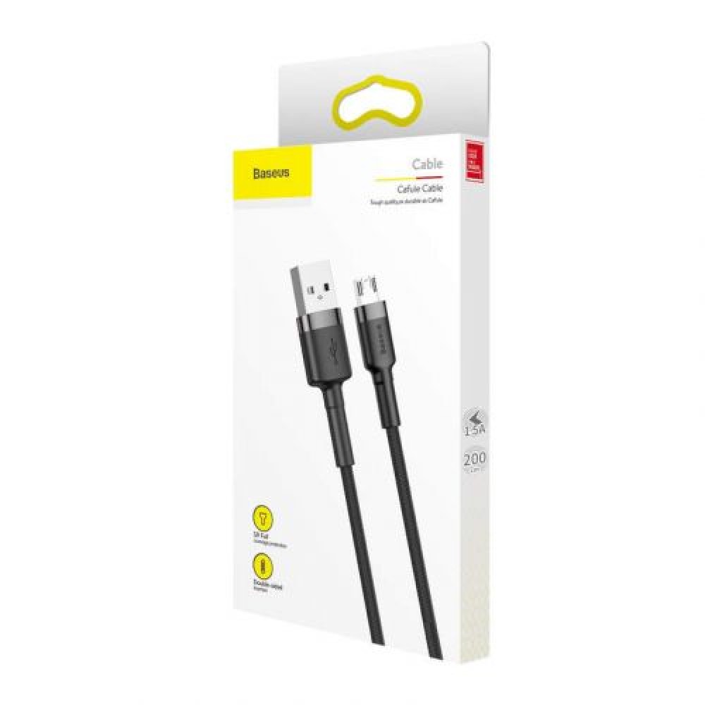 Baseus Micro USB Cafule Cable 1.5A 2m Γκρι + Μαύρο (CAMKLF-CG1)