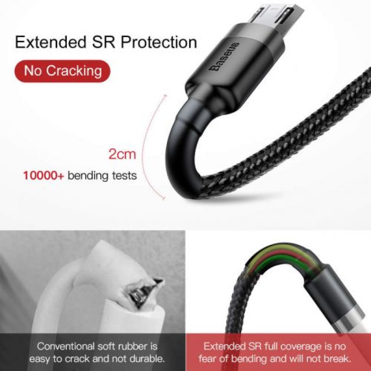 Baseus Micro USB Cafule Cable 1.5A 2m Γκρι + Μαύρο (CAMKLF-CG1)
