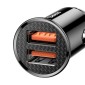 Baseus Car Charger Circular Plastic A+A Dual Quick Charge 3.0 30W Μαύρο (CCALL-YD01)