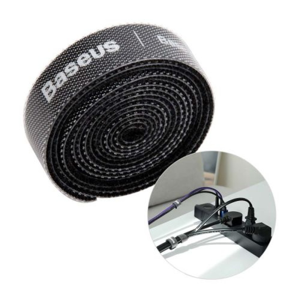 Baseus Tool Rainbow Circle Hook and Loop Straps / Velcro ταινία οργάνωσης καλωδίου velcro 1m Μαύρο (ACMGT-E01)