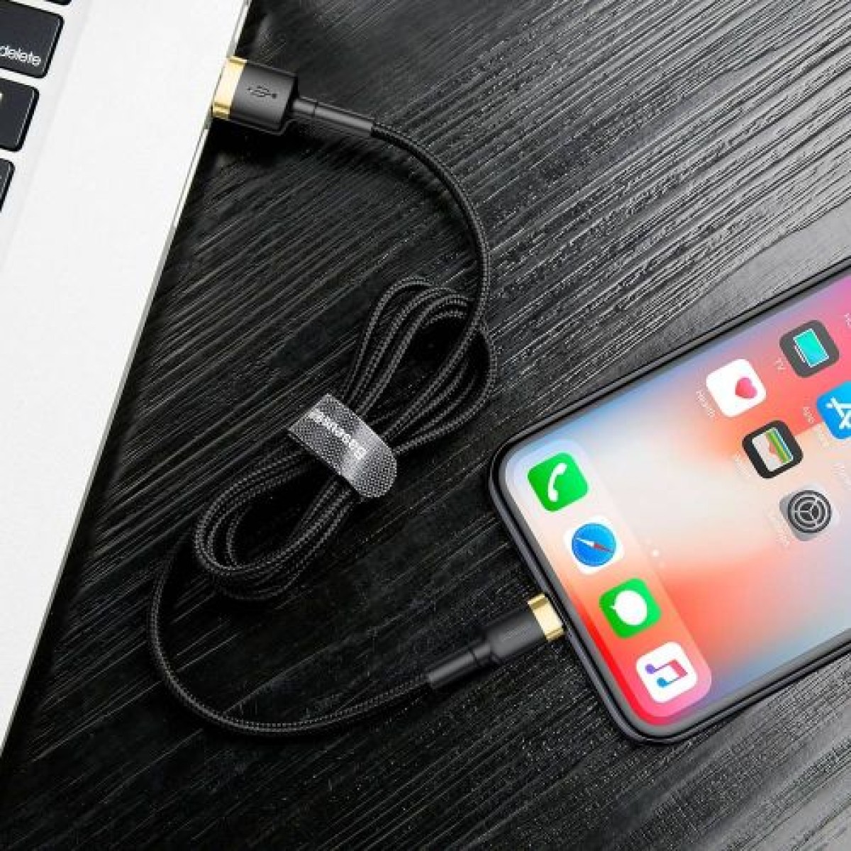 Baseus Lightning Cafule Cable 2A, 3m Χρυσό/Μαύρο (CALKLF-RV1)