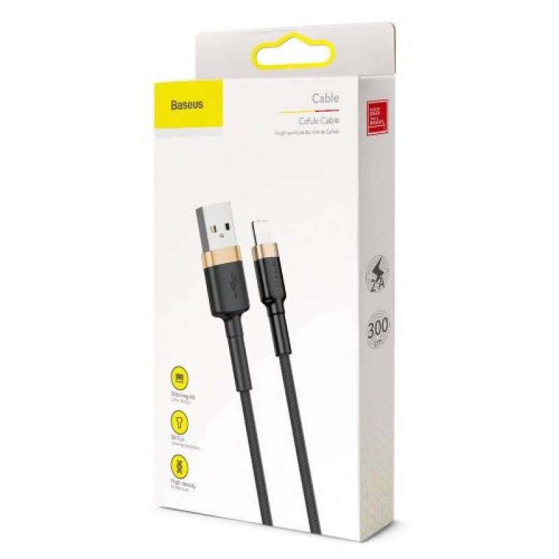 Baseus Lightning Cafule Cable 2A, 3m Χρυσό/Μαύρο (CALKLF-RV1)
